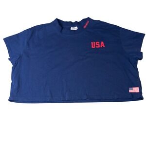 Crane USA Crop Top XXL Blue mock neck American‎ Flag Graphic Tee olympics team